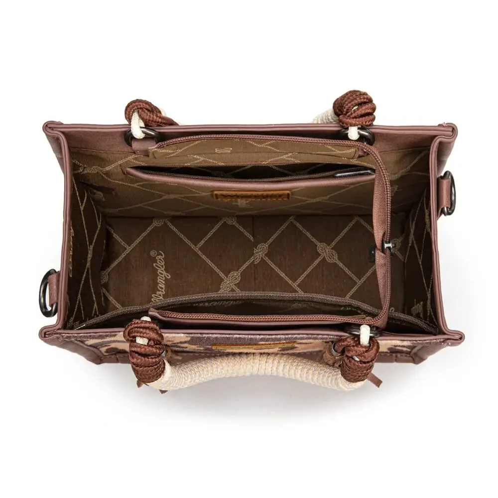 Wrangler Cow Print Small Tote/Crossbody Bag w/ Braided Handles - Picture 4 of 5